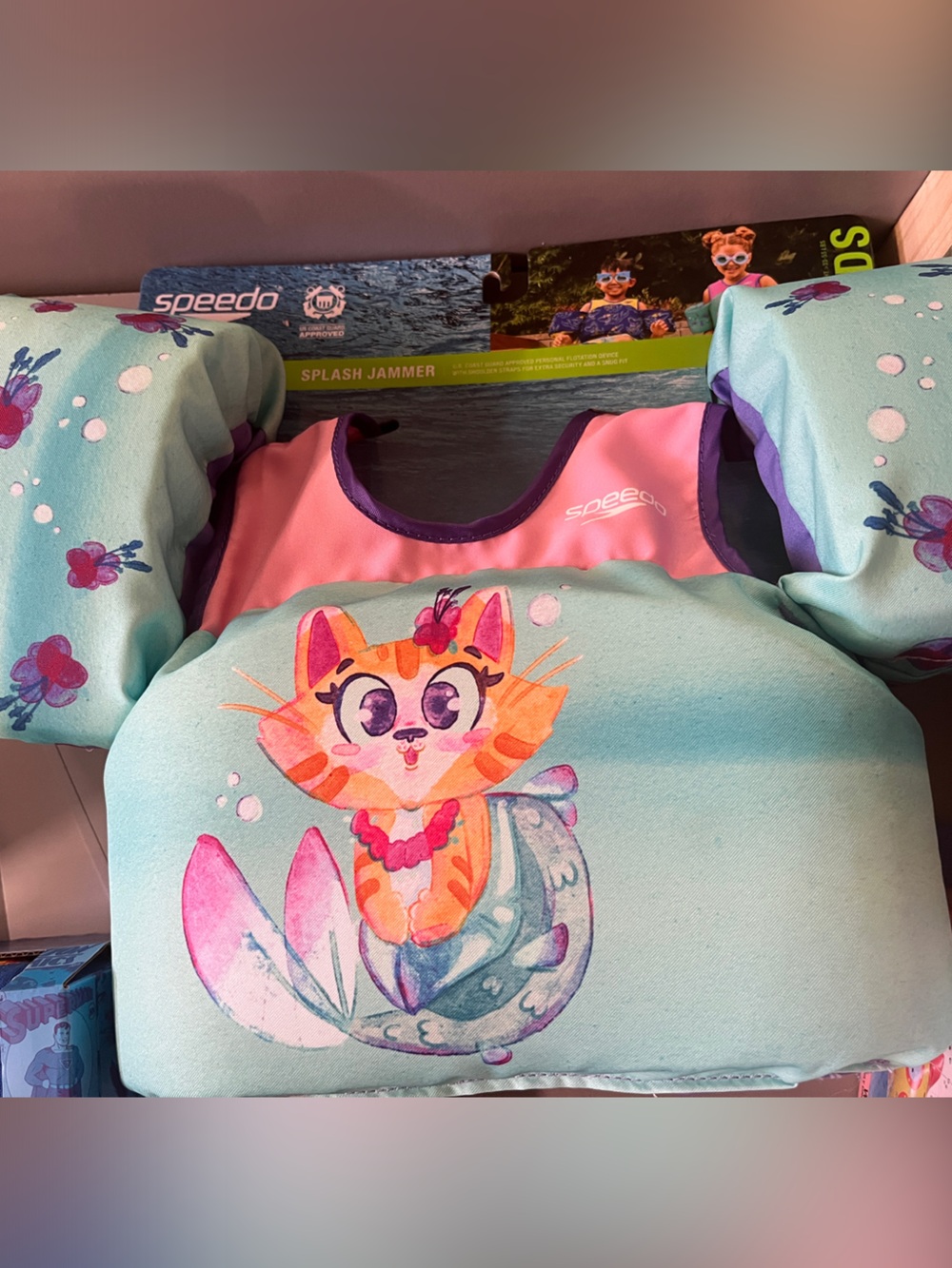 Speedo Aqua and Pink Mermaid Cat Kids Swim Aid Vest